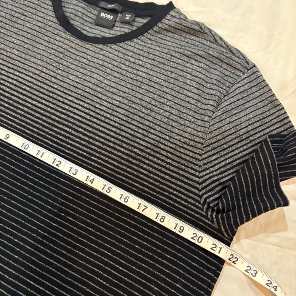 HUGO BOSS Men's Slim Fit Striped T-Shirt Gray Black Size XXL - Picture 7 of 10